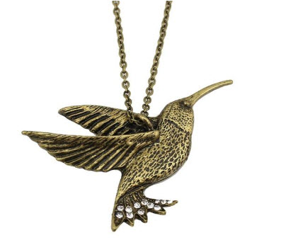 Hummingbird Bird Necklace Bird Pendant Wings Flying Jewelry Bronze... 